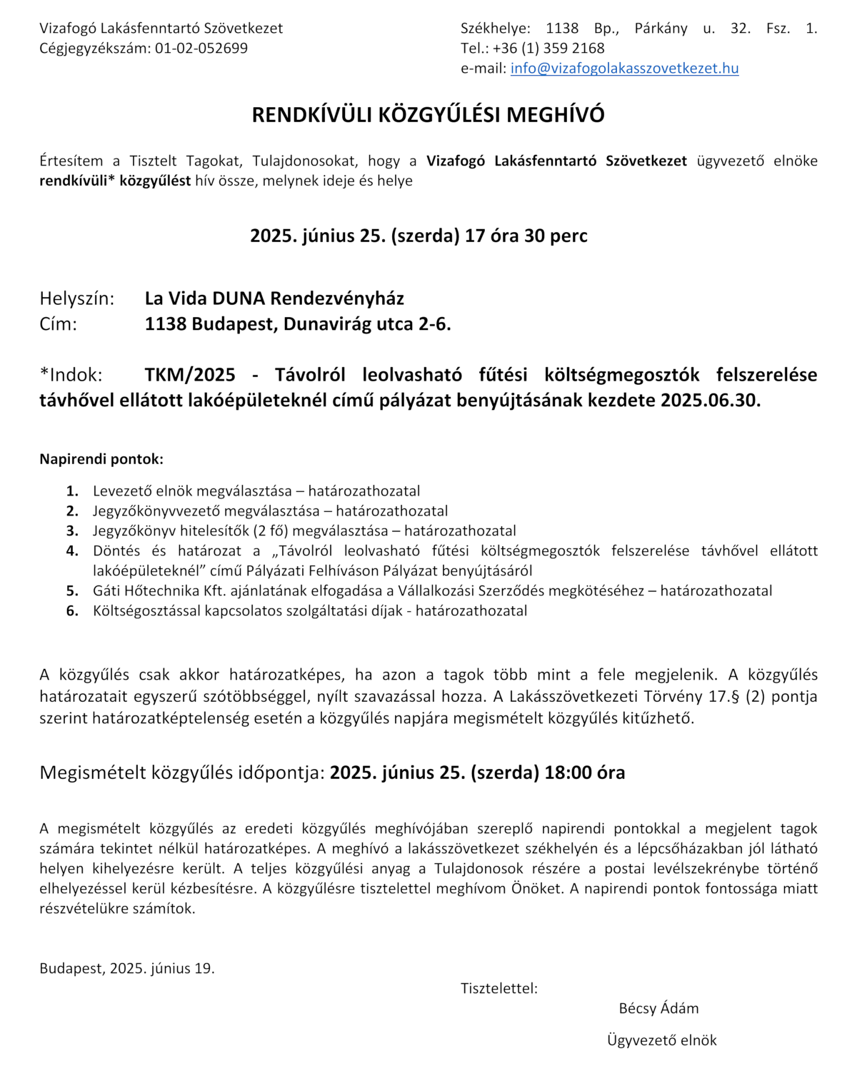 2025. június 25. Közgyűlési meghívó