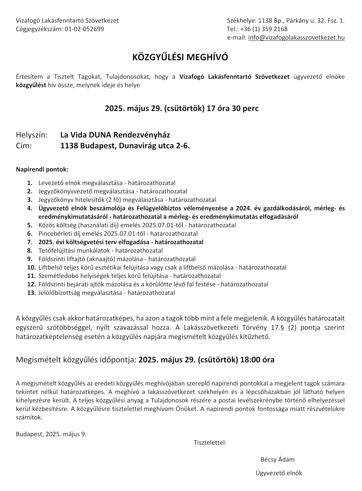 Közgyűlési meghívó 2025. 05. 29.